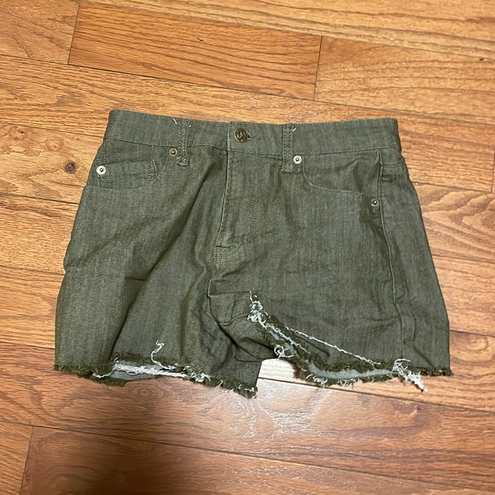 Frye Olive Green High Rise Heritage Raw Hem Cut Off Shorts